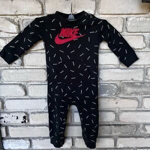 Nike infant black long sleeve One Piece with red logo front